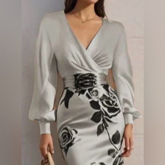 FEHAUTE Floral Satin Long Sleeve Dress - NWT - Size US 12 - Picture 2 of 5